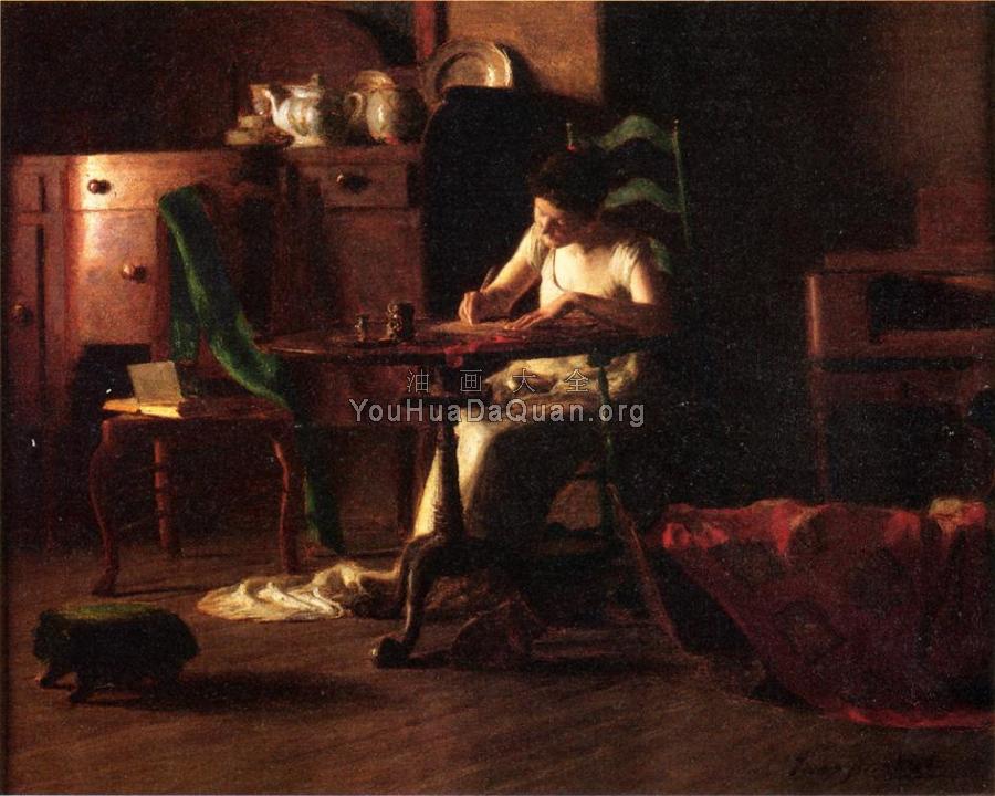 Woman Writing at a Table - 托马斯·波洛克·安舒茨